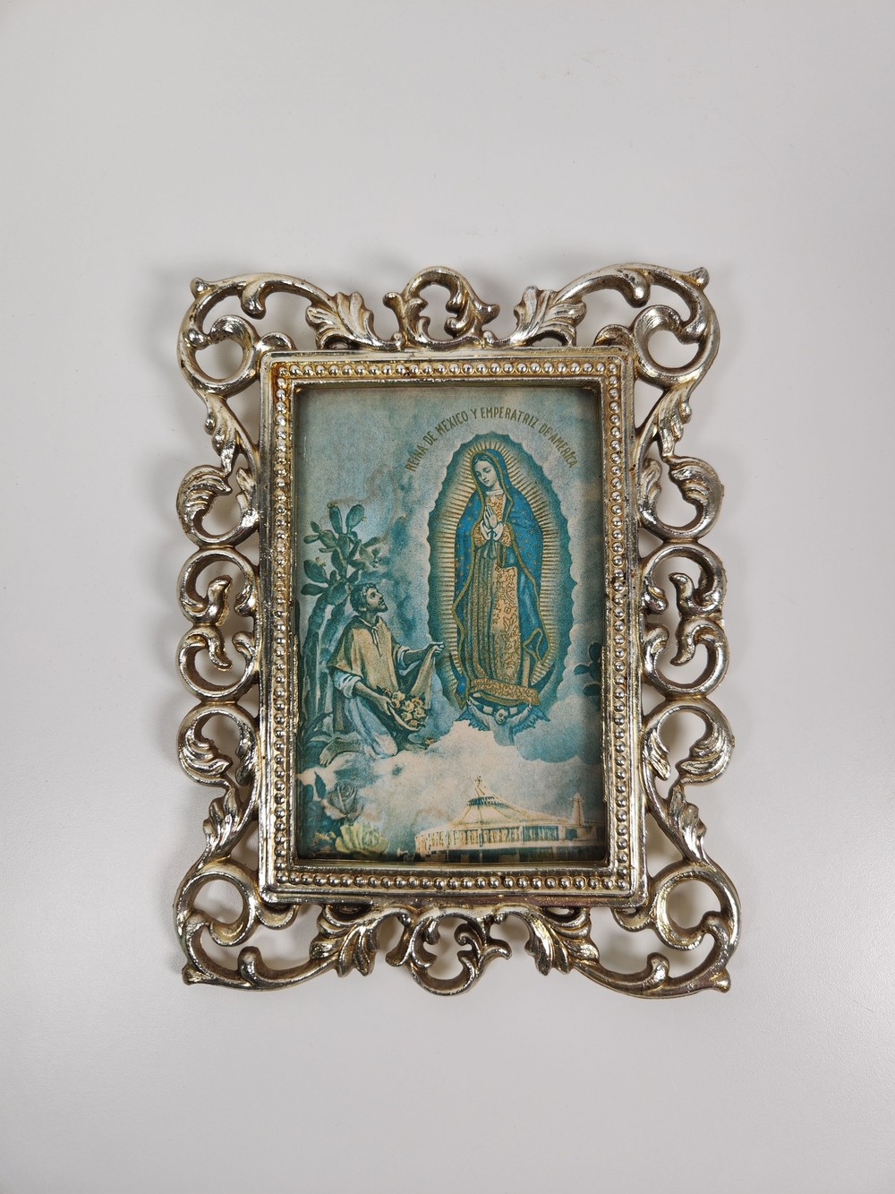 Vintage Our Lady of Guadalupe Image Silver Plastic Frame | Vintage Mother Mary